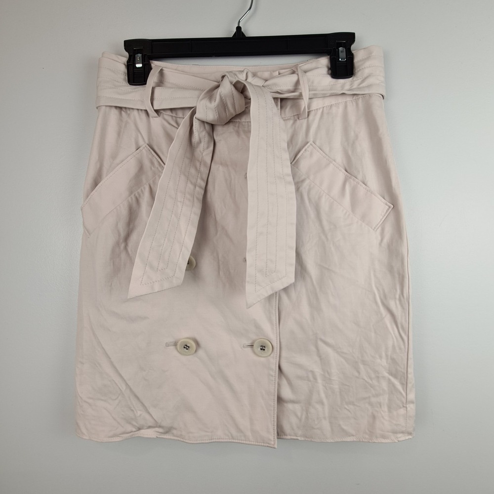 Club Monaco Trench‎ Skirt Women Size 6 With Belt Pockets Beige Double Button